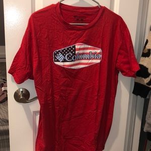 Red American Flag Short Sleeve Columbia Tee Summer Mens